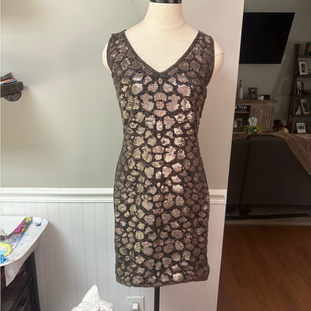 St. John Brown and Gold Mini Dress
